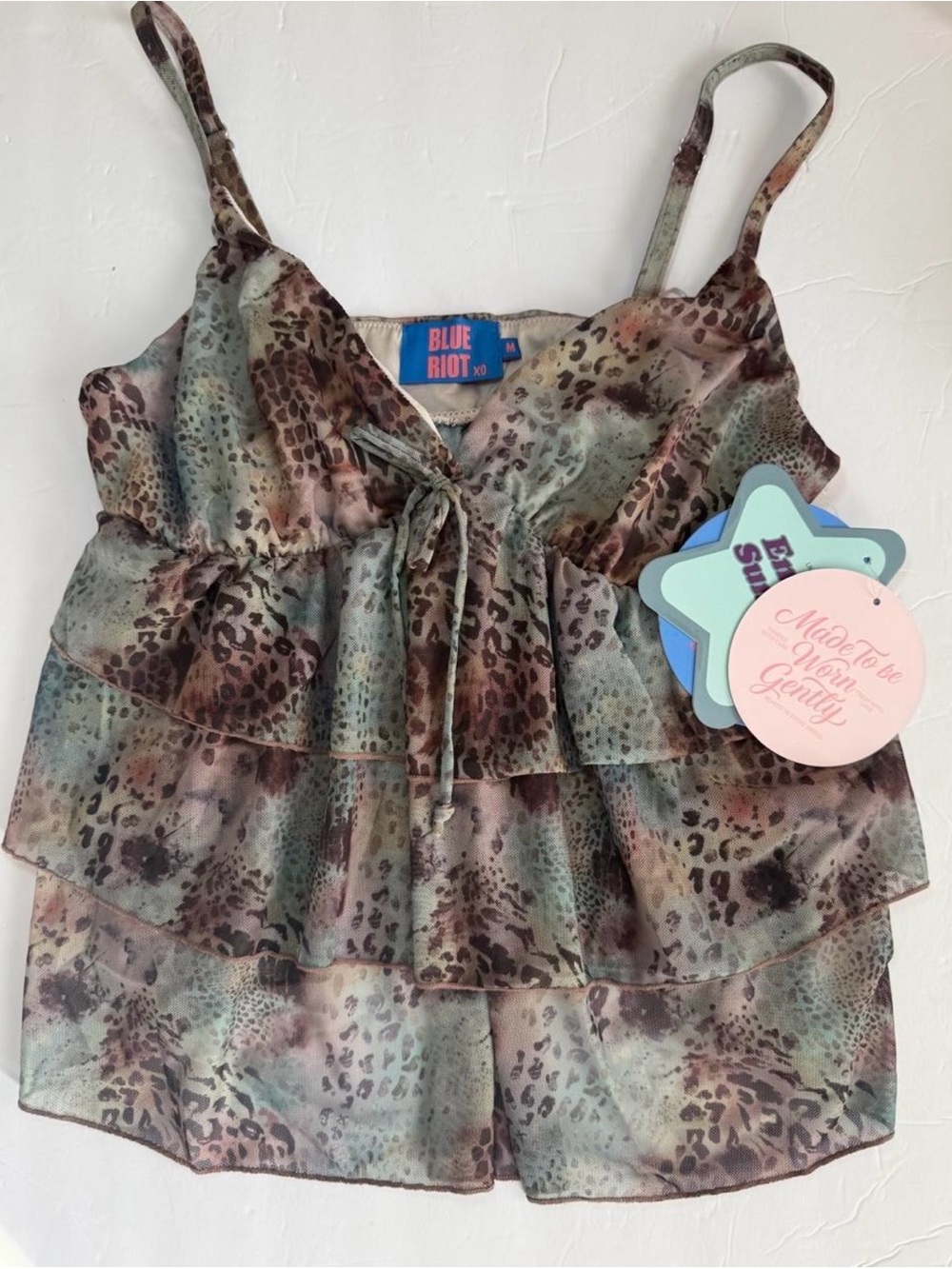 Blue Riot XO Animal Print Ruffle Cami Top Y2K - Size M - NWT